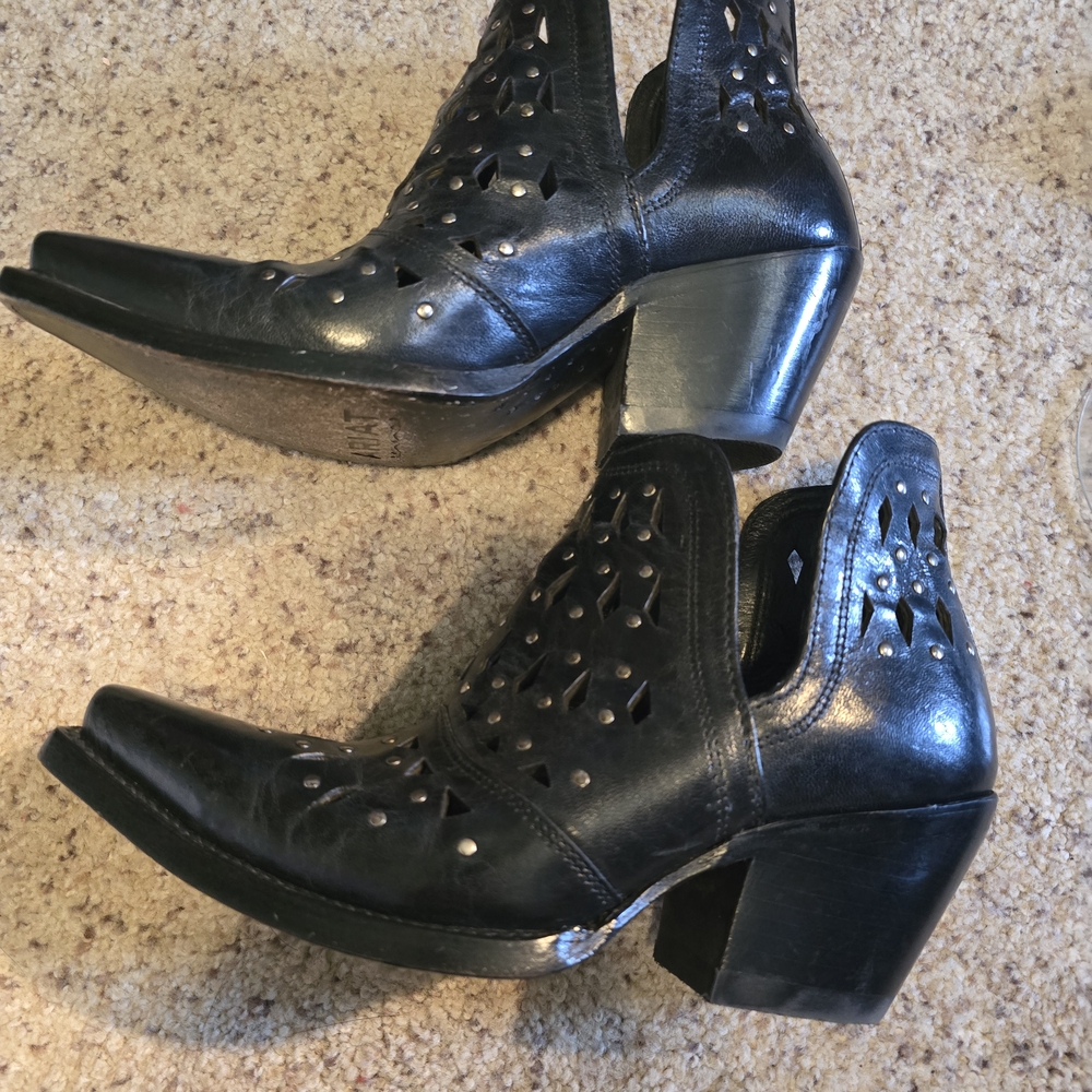 Black Cutout Leather Boots - Picture 2 of 5